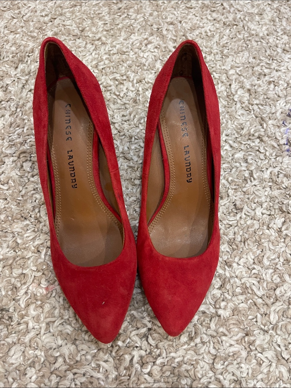 Franco Sarto Red and Navy Suede Pointed-Toe Pumps
